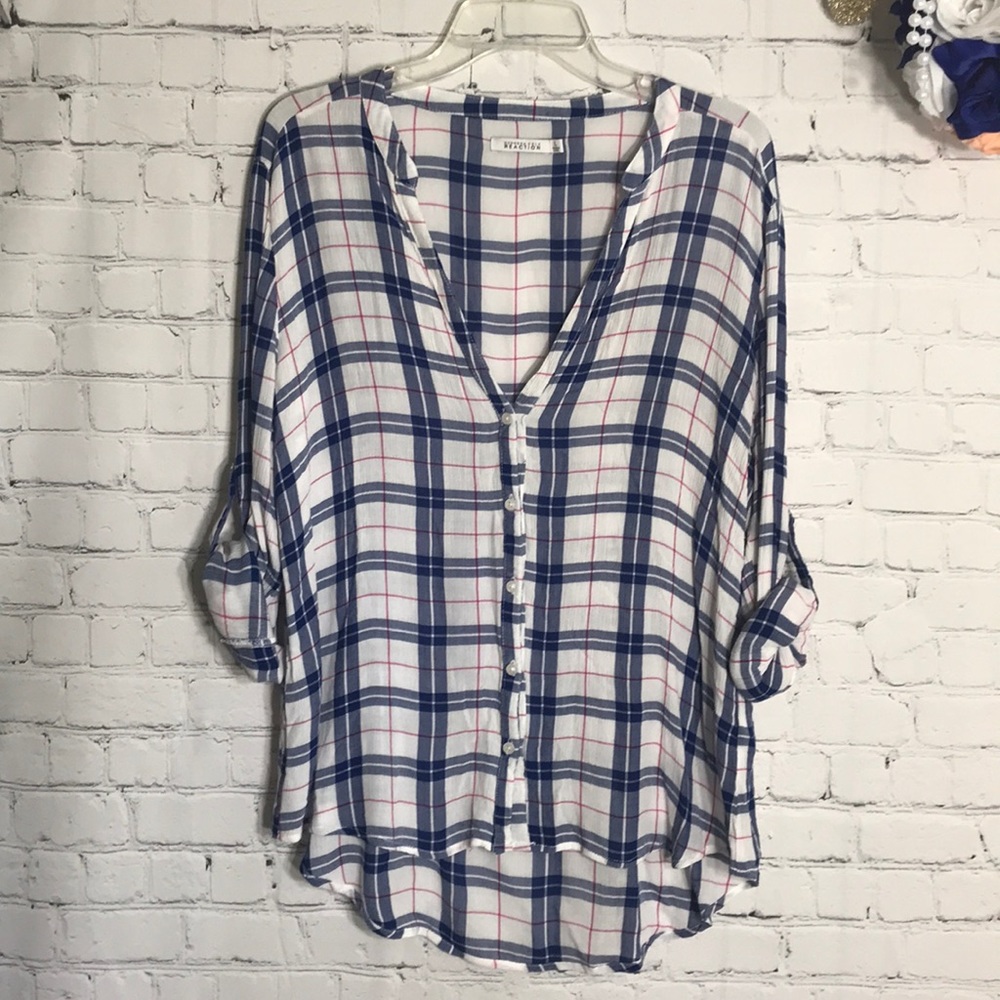 Kenneth Cole Reaction plaid button down top